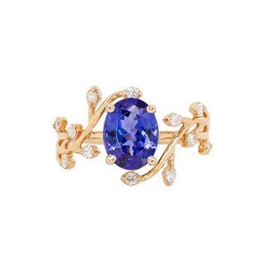 1.66cts Tanzanite Ring in Solid 14K Gold with Natural Diamond Accents